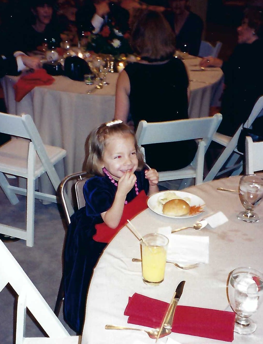 Samantha, at age five or six, dressed up at her Oma and Opa's Saturday after Thanksgiving party.