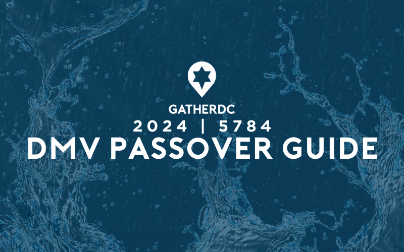 A crashing wave. Text: GatherDC 2024 / 5784 DMV Passover Guide