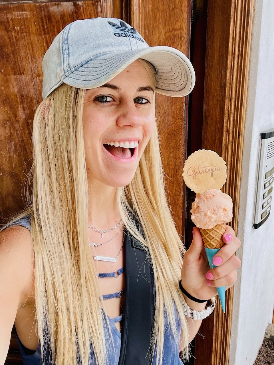Rachel with an ice cream cone.