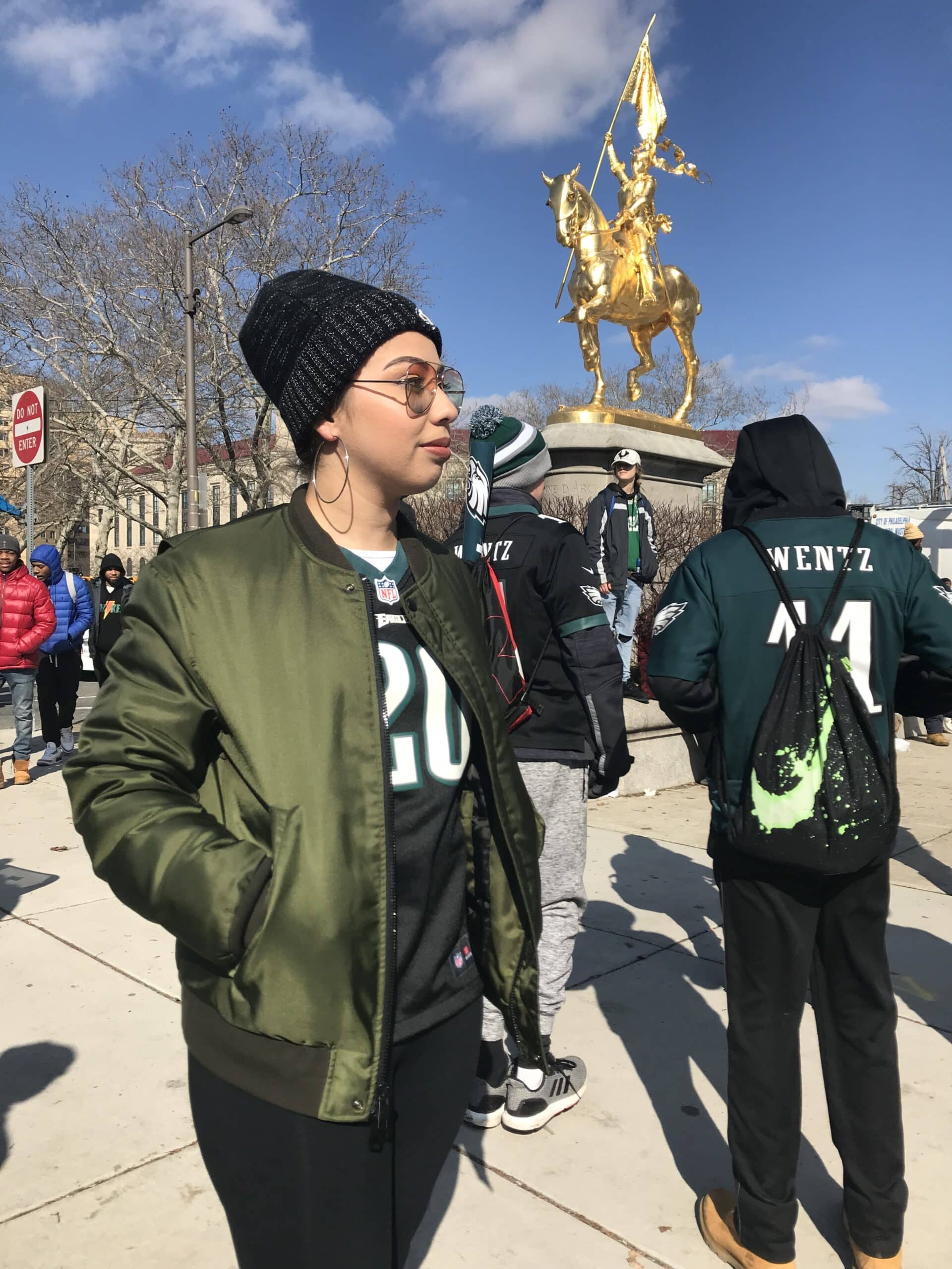 Stacy at the Eagles Super Bowl parade in 2018.