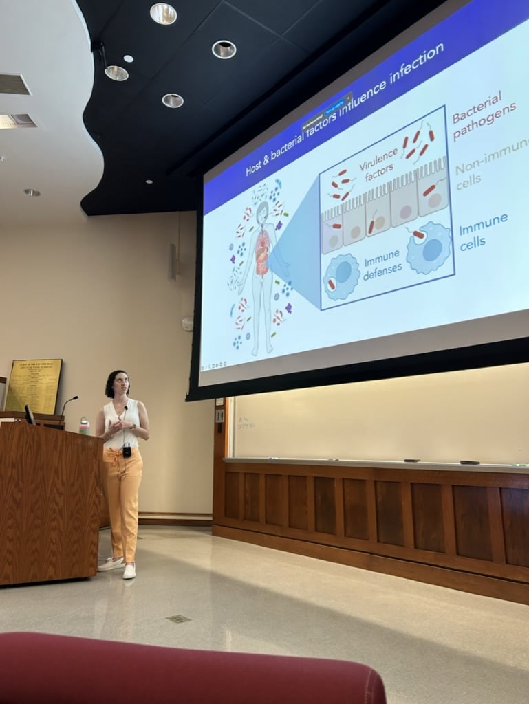 Ronit presents research at a lectern.