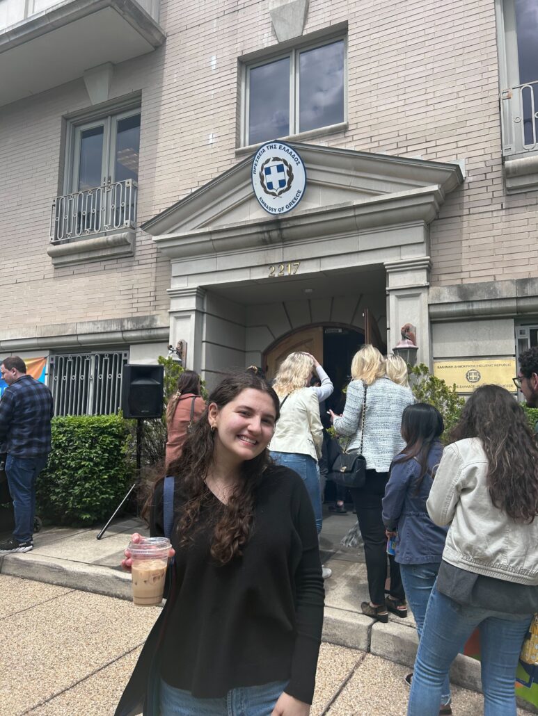 Jenna in front of Greece's embassy.