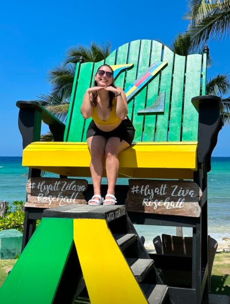 Sara on a big beach chair.