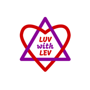 A triangle and heart superimposed over one another. Text: Luv with Lev