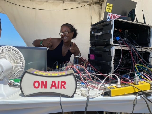 Tammy at a radio setup in Portland Oregon.