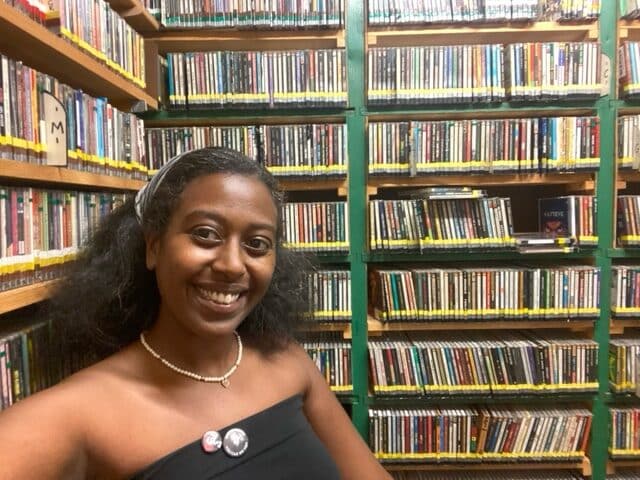 Tammy in a bookstore.