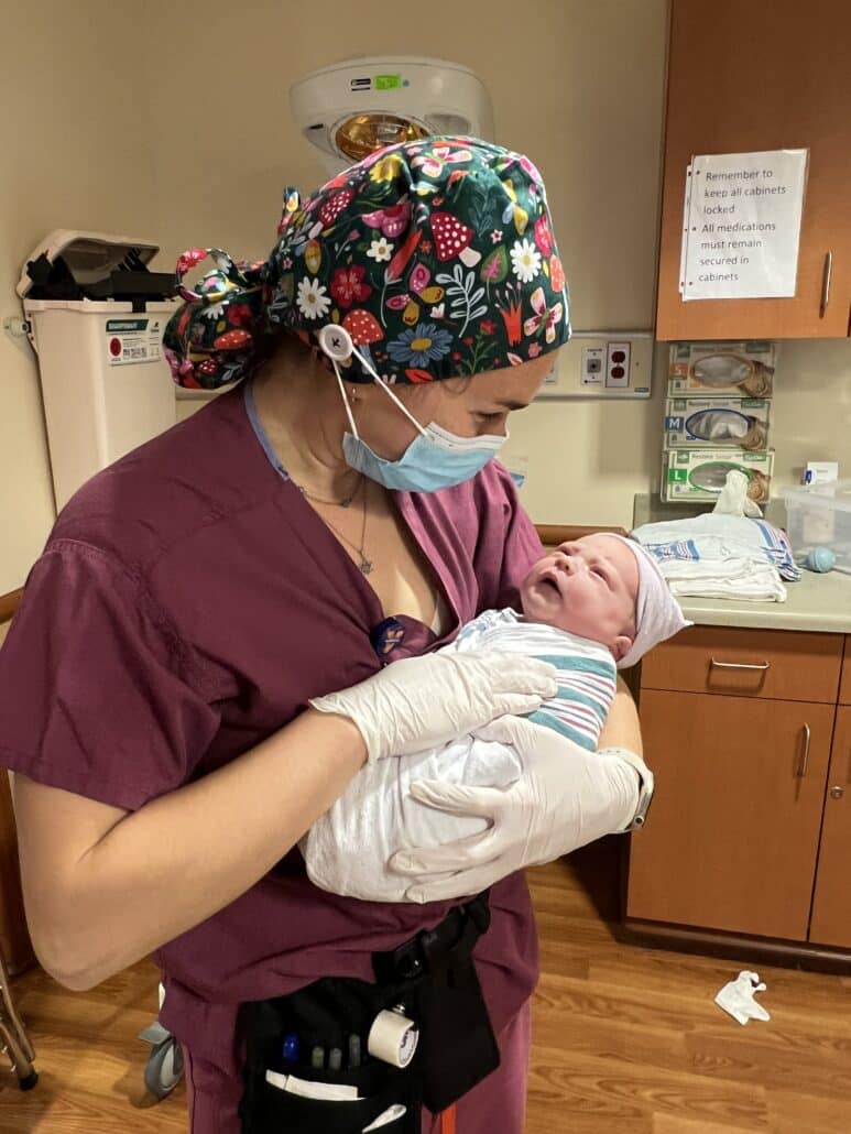 Sophie with a newborn.