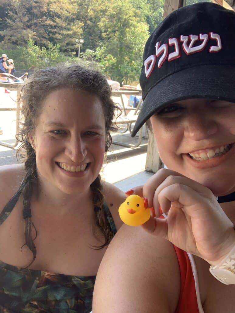 Sara and a friend with a rubber duck.