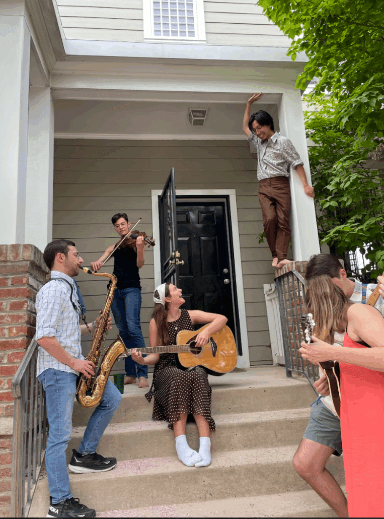 Noah and friends playing instruments.