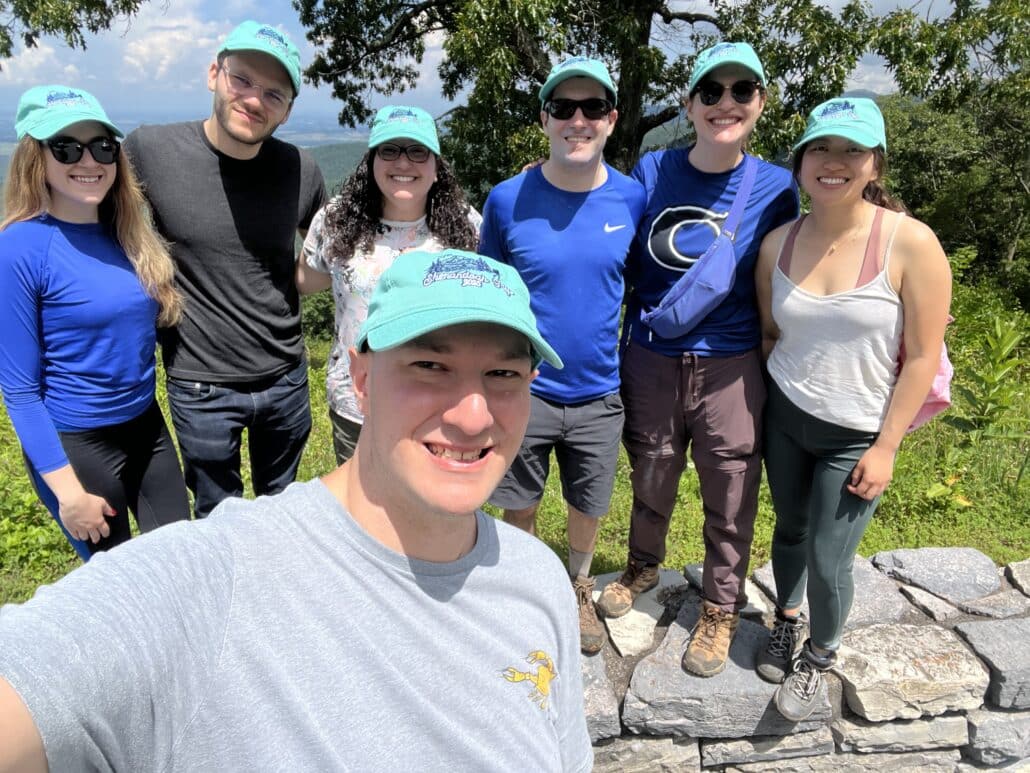Kate and friends in matching ballcaps.
