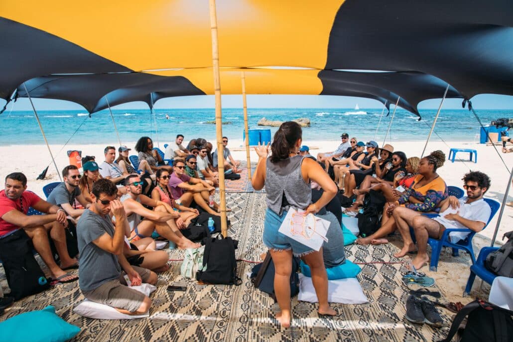 Debra teaching a group.