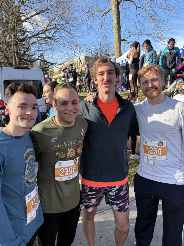 Michael and friends running.