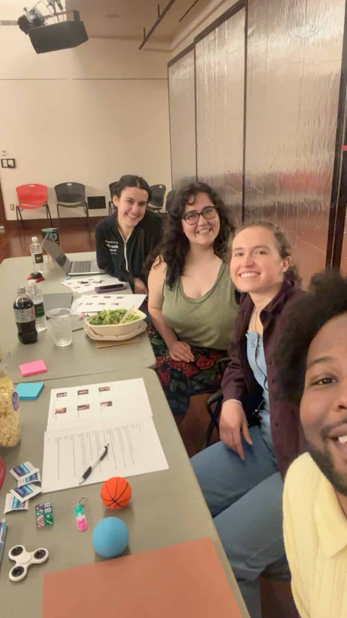 Aimee and friends at a meal.