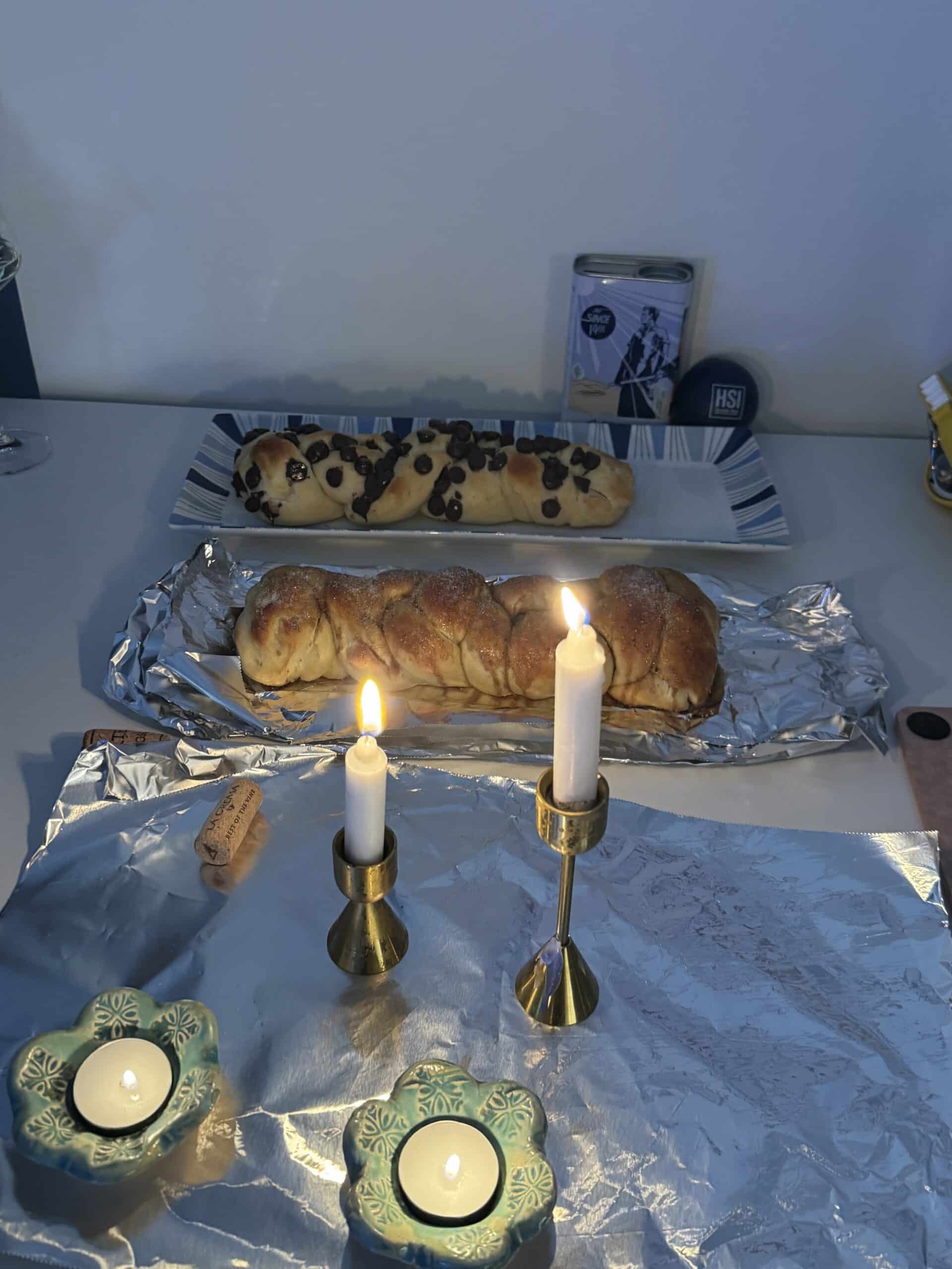 Eric's Shabbat candles and challah.