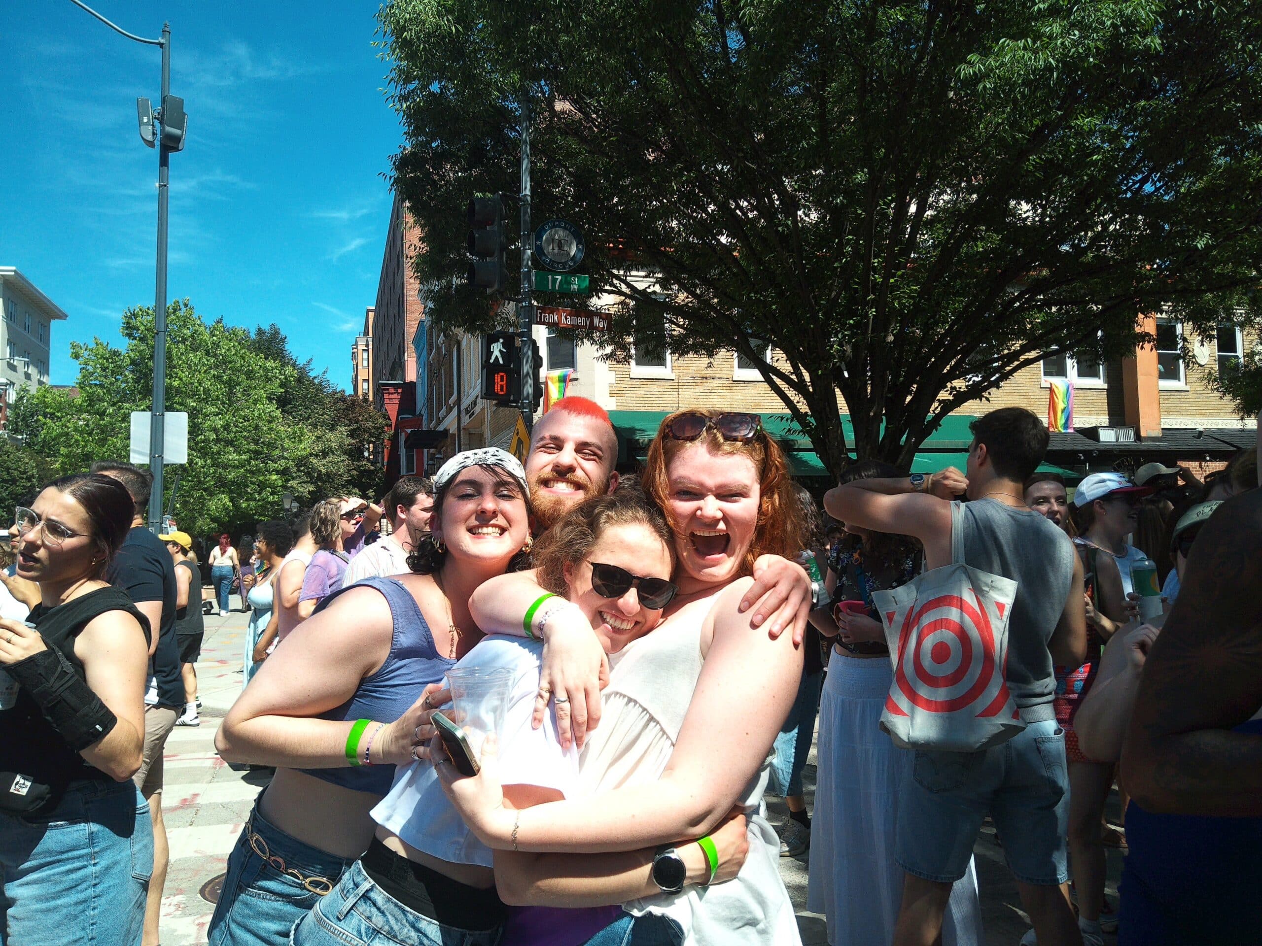 Aimee and friends in the street.